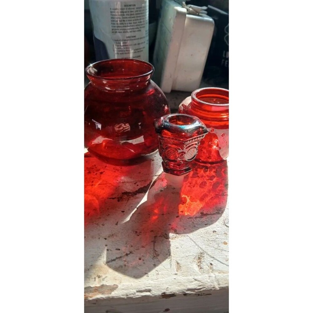 Red Glass Lot Avon Strawberry Candle holder